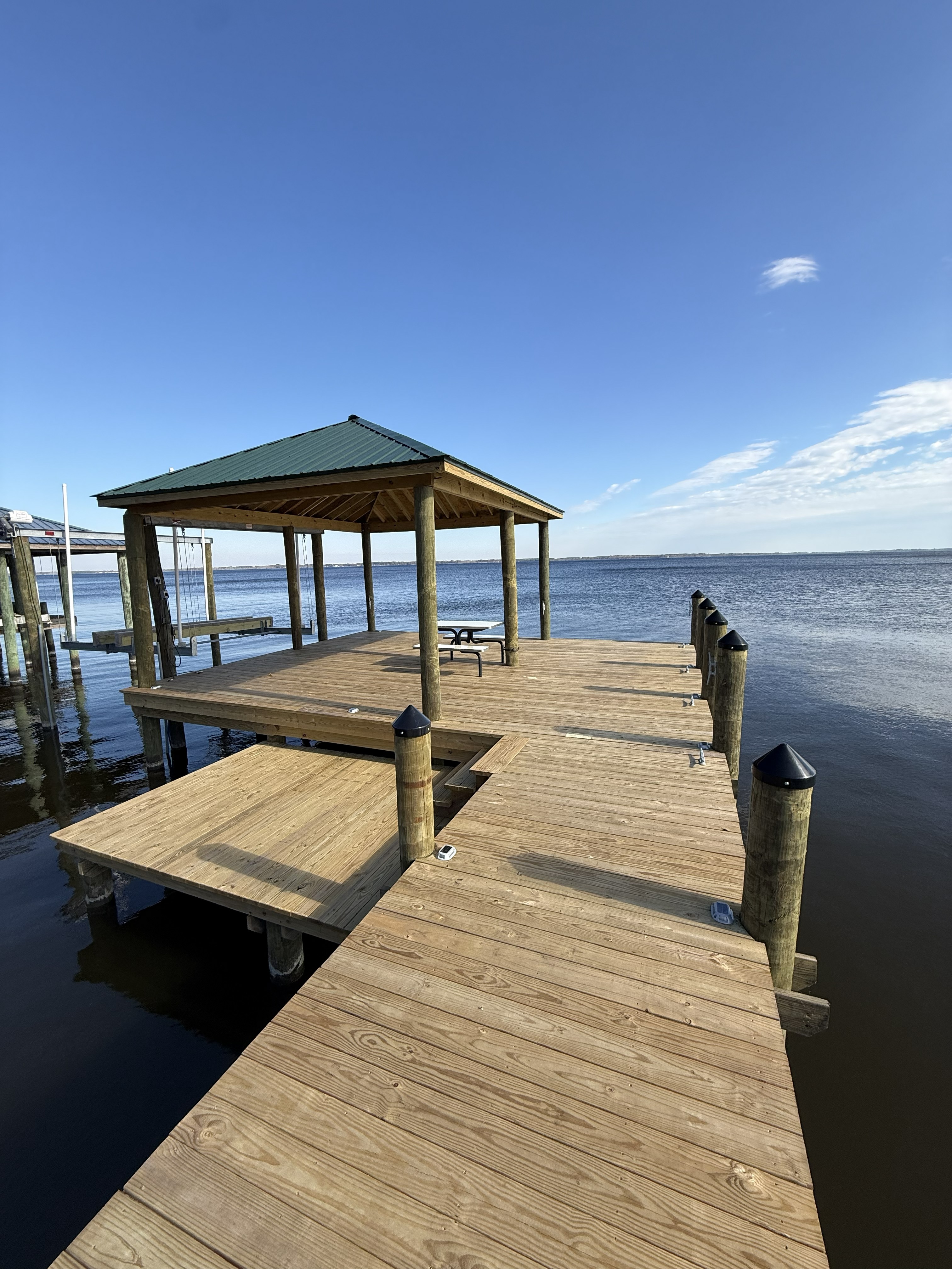 Covered wooden pavilion on a pier